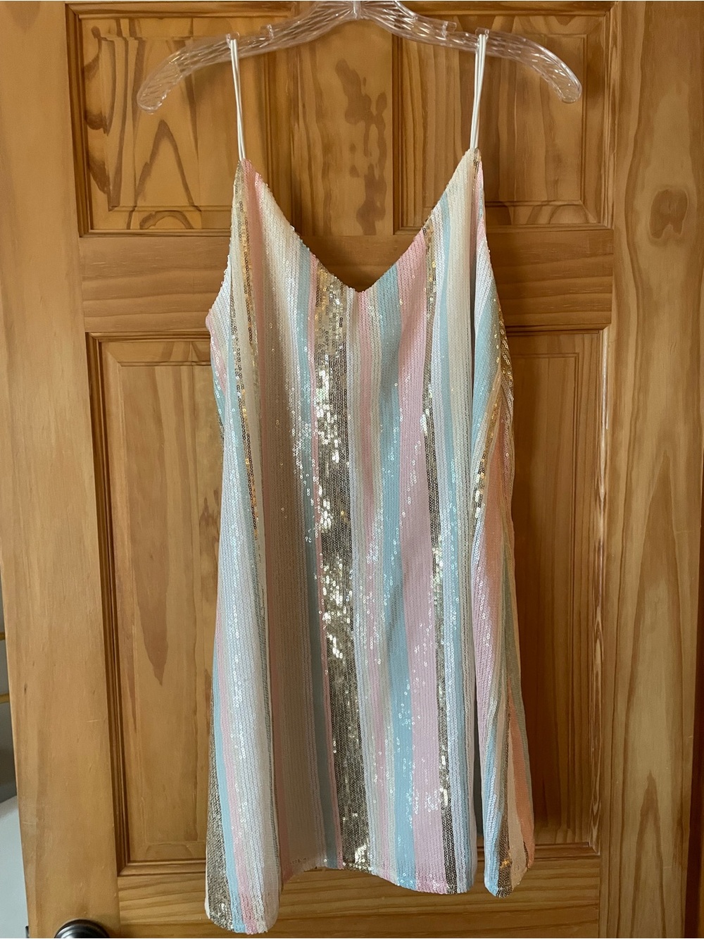 Storia Pastel Striped Sequin Midi Dress